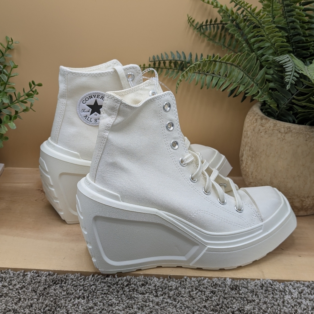 New Converse Chuck 70 De Luxe Wedge Egret Womens Size 8 Platform Shoes - Picture 4 of 11